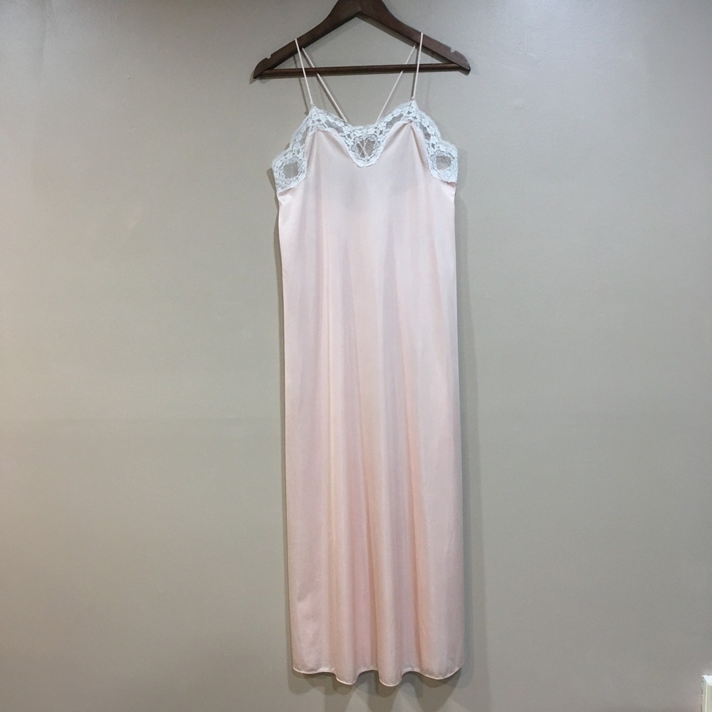Nordstrom Lace Trim Maxi Slip Dress Nightgown Womens S Pink Coquette Feminine